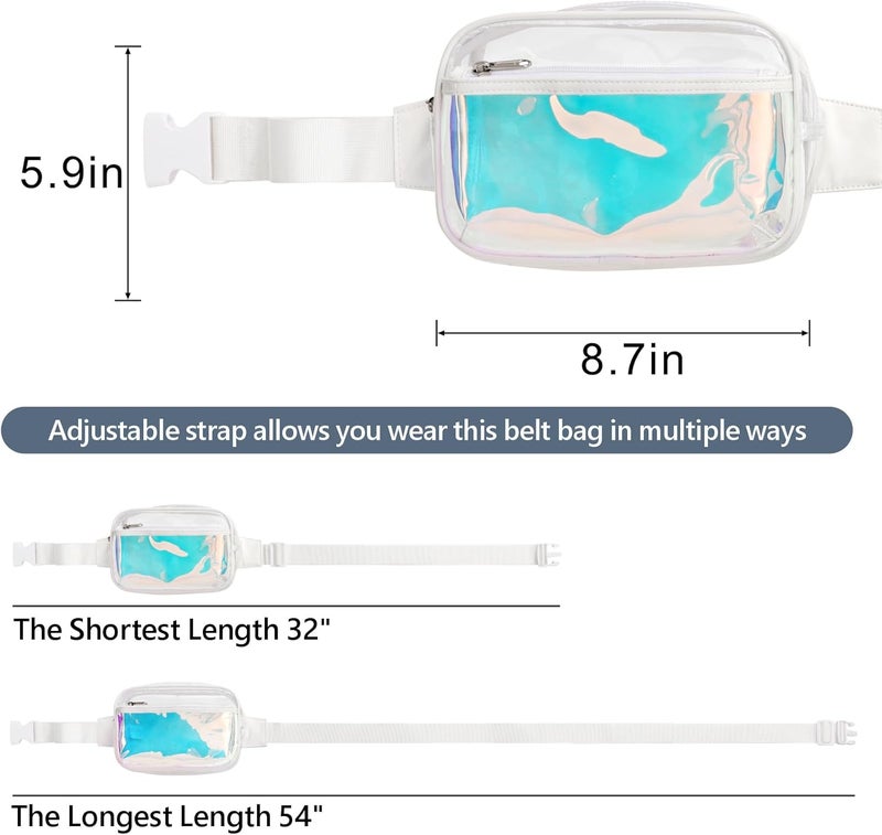 Veckle Holographic Clear Fanny Pack - Plus Size Only 35" - 51" Transparent Belt Bag for Women Crossbody Waist Bag for Festivals, Concerts, Theme Park, White - Image 4